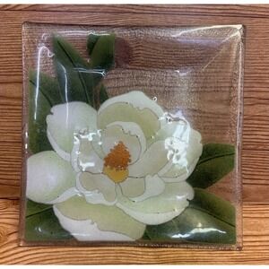 Peggy Karr Fused Glass MAGNOLIA Plate Tray Platter‎ Recycled Glass Flower Decor